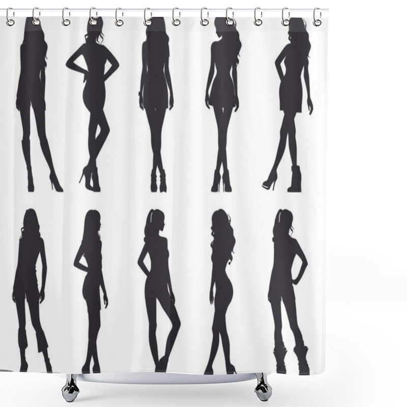 Personality  Silhouettes Of Diverse Female Figures In Various Poses, Showcasing Style And Elegance. Shower Curtains