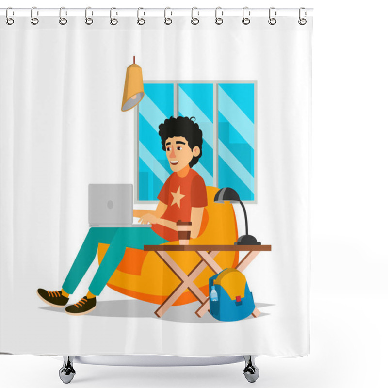 Personality  Young Man Working In Lounge Zone Cartoon Vector Shower Curtains