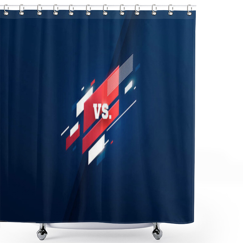 Personality  Horizontal versus screen, logo vs letters for sports and fight competition. MMA, UFS, Battle, vs match, game concept competitive vs. with simple graphic elements. Line and dots elements. blue. dark shower curtains