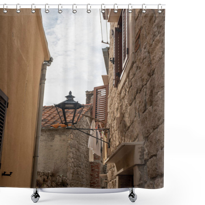 Personality  Narrow, Historic Streets Of Omis, Croatia, Winding Through The Old Town With Stone Walls And Mediterranean Charm. Shower Curtains