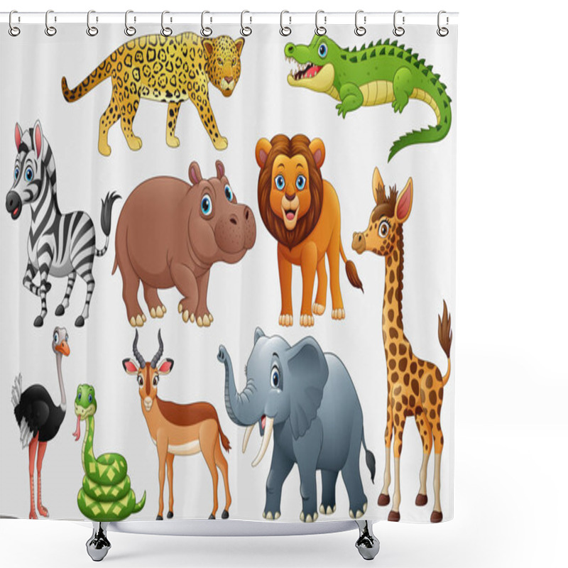 Personality  Cartoon Wild Animals On White Background Shower Curtains