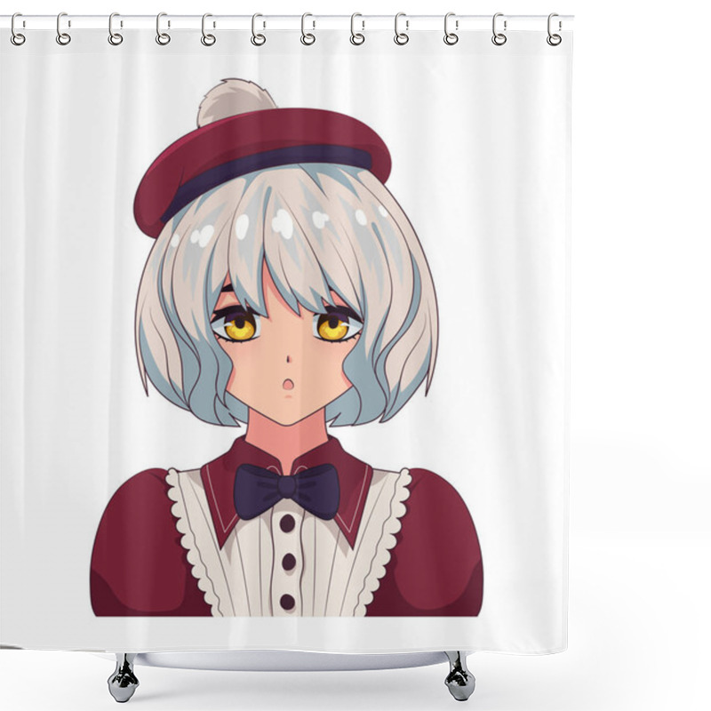 Personality  Anime Girl With Cap Isolated Icon Shower Curtains