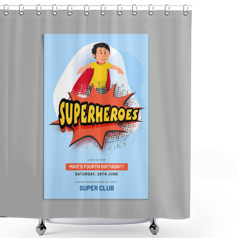 Personality  Superhero Boy. Invitation Card For Kid's Birthday. Shower Curtains