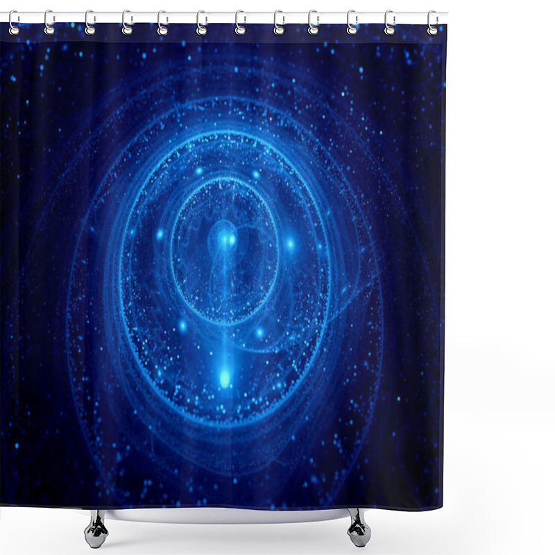 Personality  Blue Glowing Galactic Clock Shower Curtains