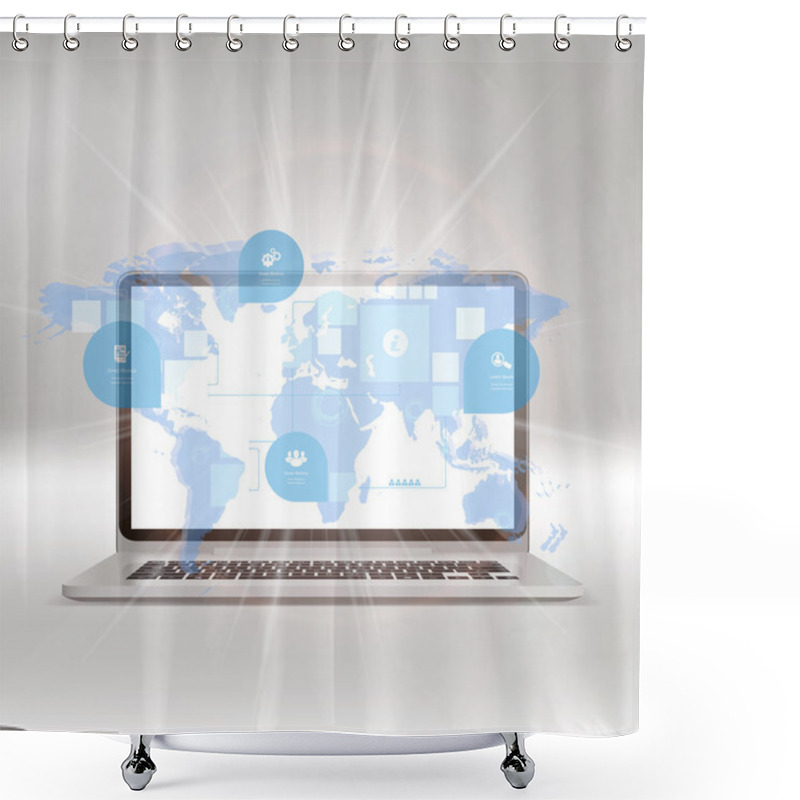 Personality  Laptop Computer With Wold Map. Shower Curtains