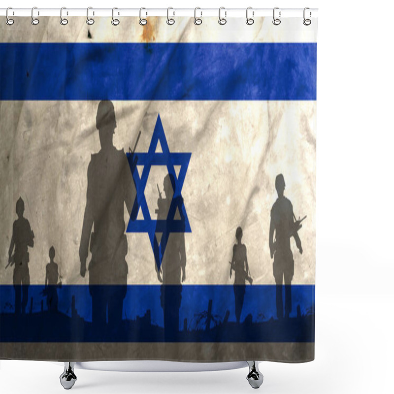 Personality  War In Israel, Shadow Of Soldiers In The Battlefield On Dirty Flag Israel, War Crisis Concept In Israel Shower Curtains