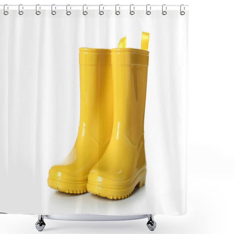 Personality  Yellow Rubber Boots Isolated On White Background Shower Curtains