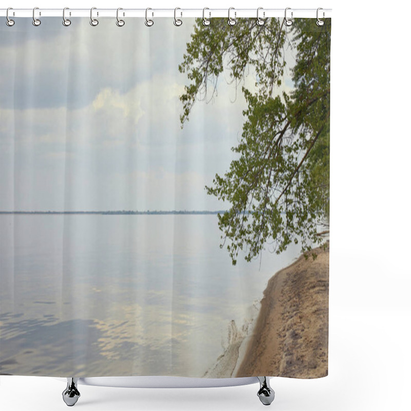 Personality  Coast Of River With Green Tree On Sandy Beach Shower Curtains