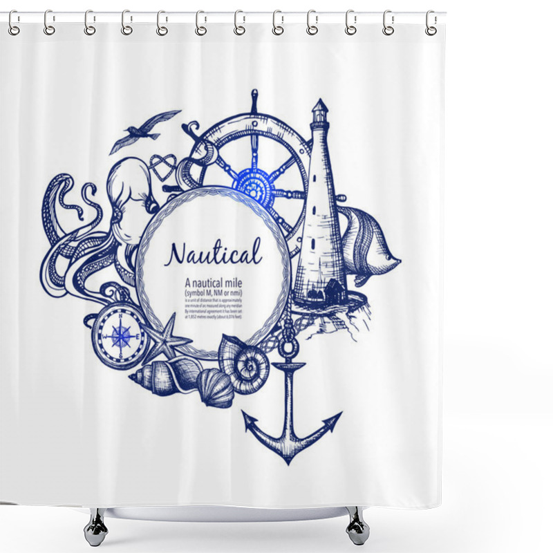 Personality  Nautical Marine Composition Icon Doodle Shower Curtains