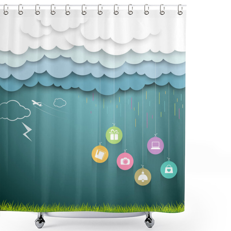 Personality  Cloud Paper Shape, Sale Shopping Rainy Season Concept Shower Curtains