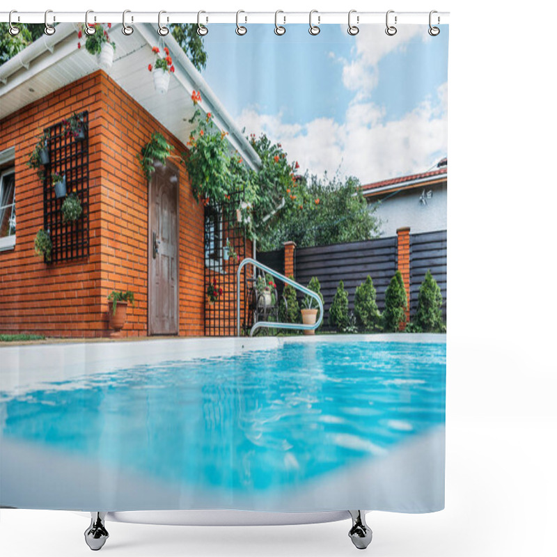 Personality  Selective Focus Of Swimming Pool On Country House Yard Shower Curtains