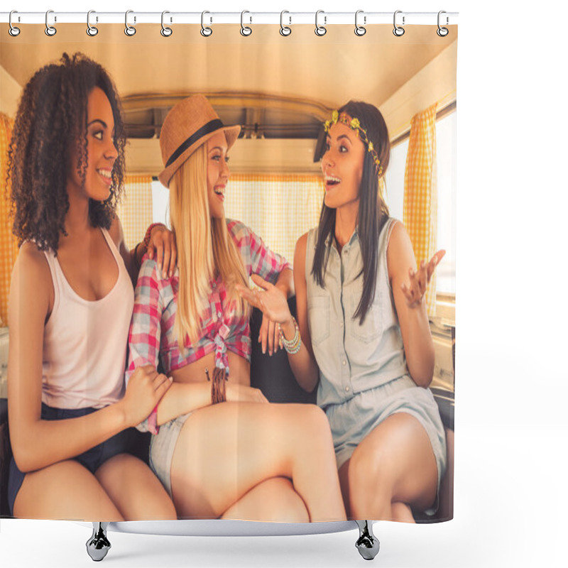 Personality  Women Discussing Something Inside Of Minivan Shower Curtains