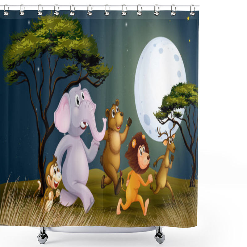 Personality  A Group Of Animals At The Farm Walking In The Middle Of The Nigh Shower Curtains