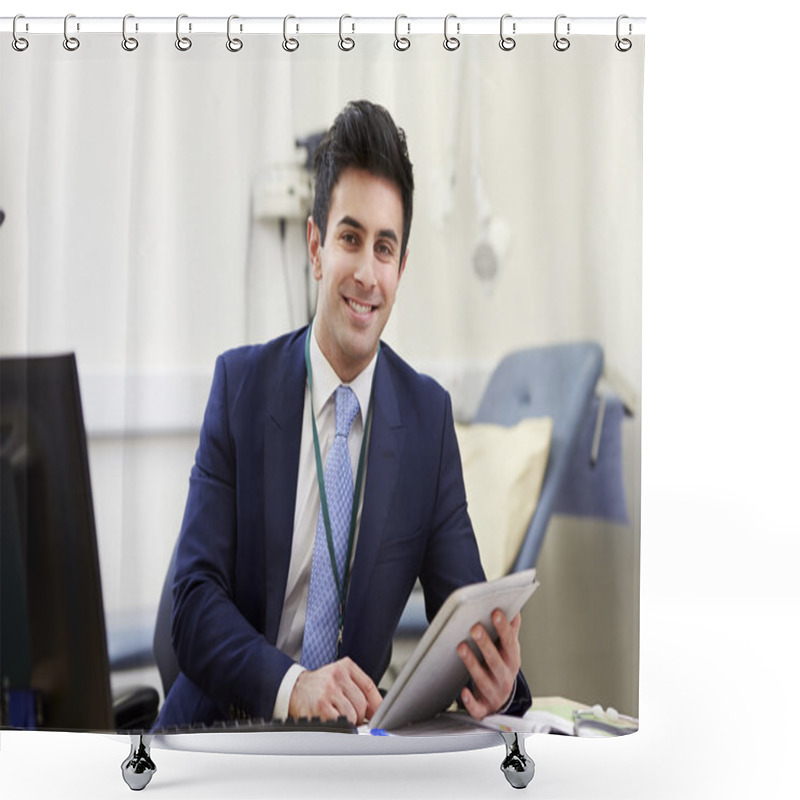 Personality  Consultant  Using Digital Tablet Shower Curtains