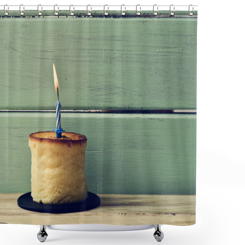 Personality  Lit Birthday Candle On A Cheesecake Shower Curtains