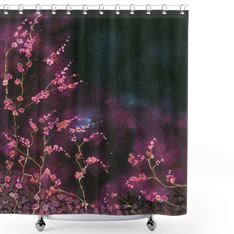 Personality  Illuminated Sakura In The Night Shower Curtains