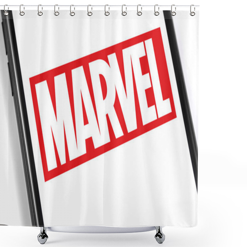 Personality  Marvel Logo On The Screen Smartphone. Shower Curtains