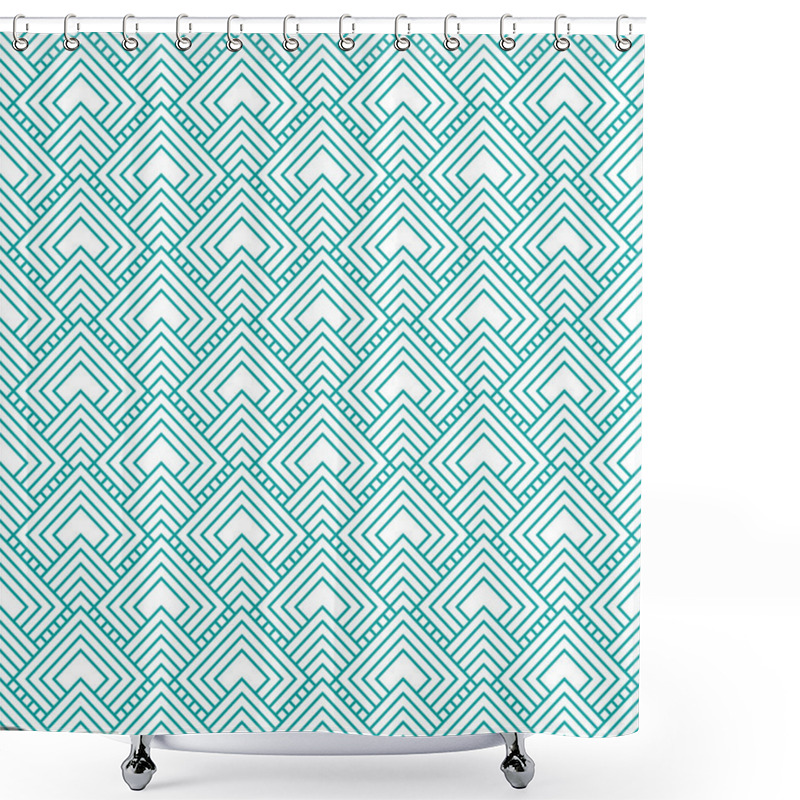 Personality  Teal And White Diamonds Tiles Pattern Repeat Background Shower Curtains