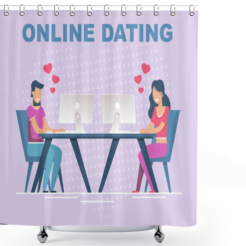 Personality  Online Dating Banner With People Having Relation Shower Curtains