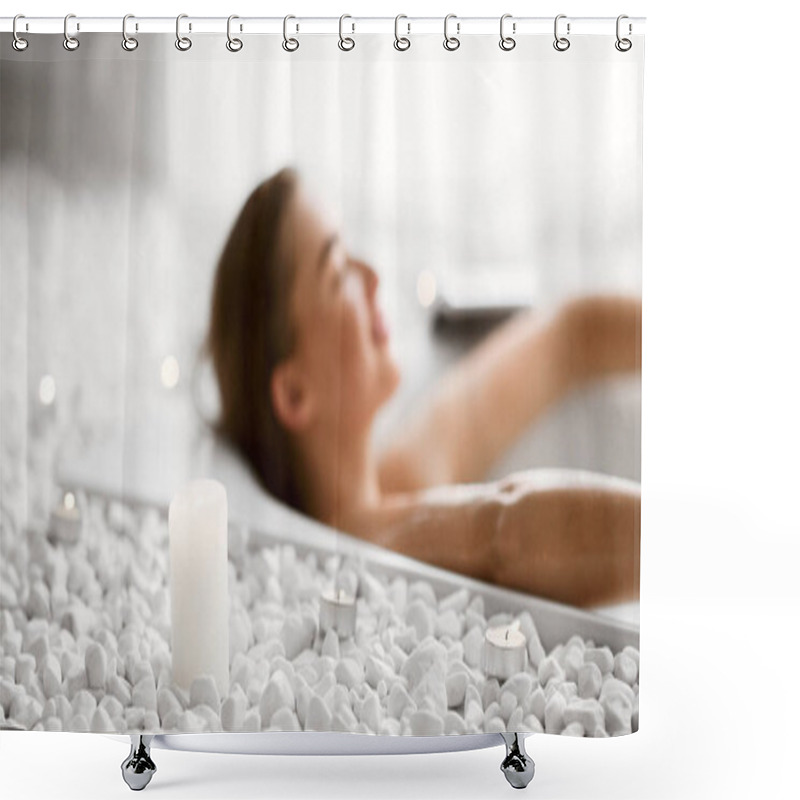 Personality  Young Woman Relaxing In Bath With Candles Shower Curtains