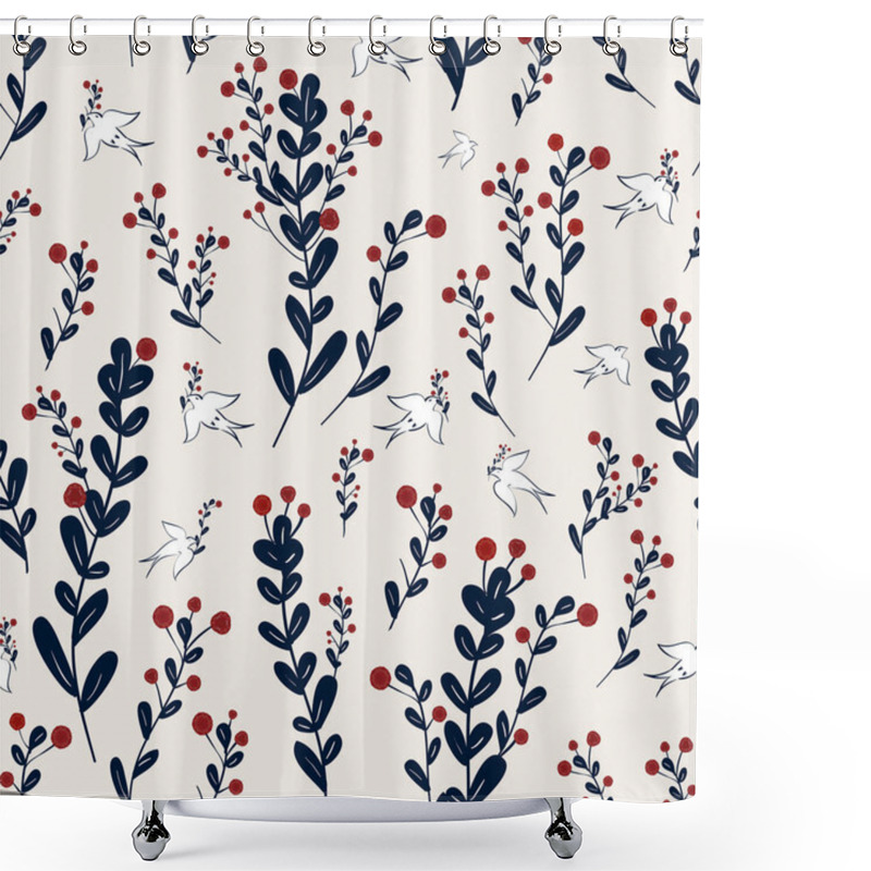 Personality  Adorable Floral Seamless Pattern With Birds Element Shower Curtains