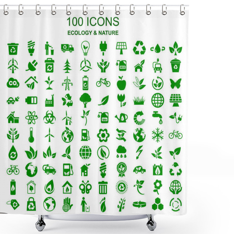 Personality  Set Of 100 Ecology Icons  Stock Vector Shower Curtains