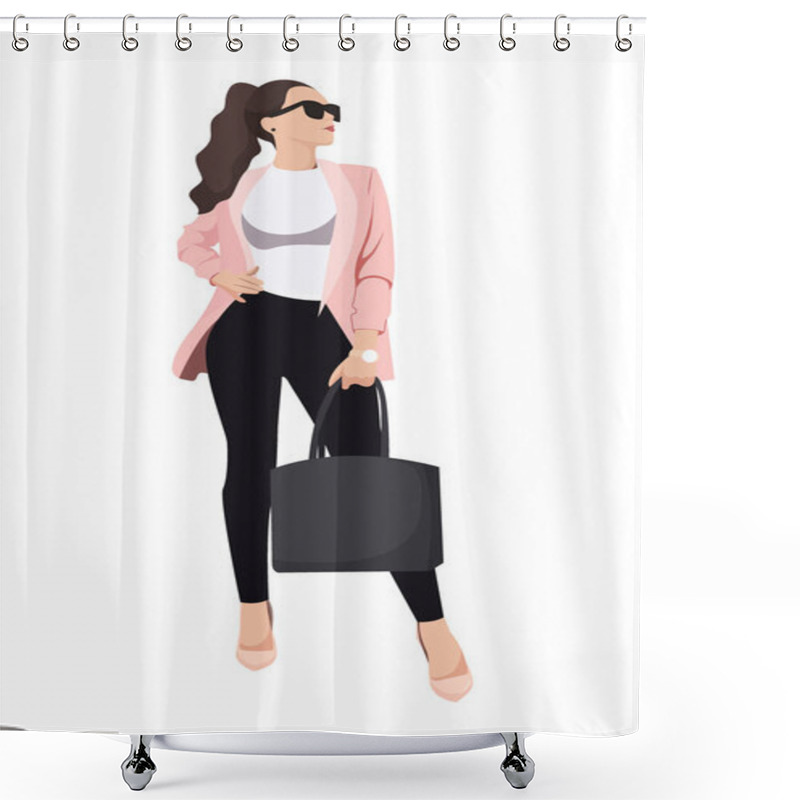 Personality  Women Dressed In Stylish Trendy Clothes - Female Fashion Illustration Shower Curtains