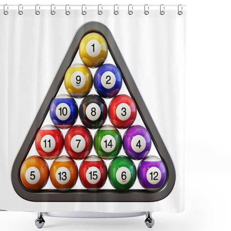 Personality  Pool Or Billiard Balls Arrangement Inside Billiards Triangle. 3D Illustration. Shower Curtains