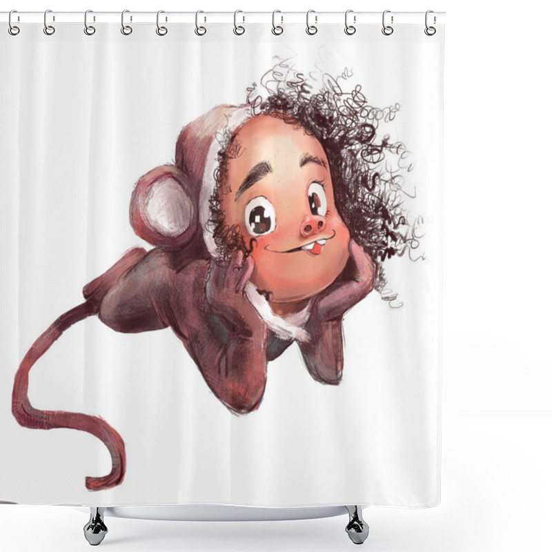 Personality  Cute Cartoon Girl In Monkeys Costume Shower Curtains