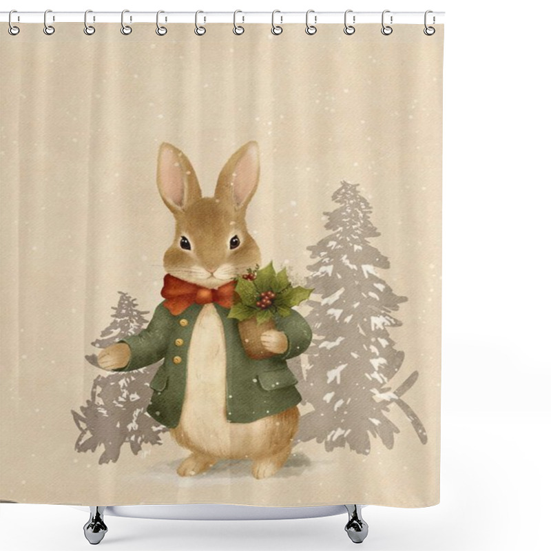 Personality  Drawing Of A Cute Bunny Rabbit For Christmas, Card For Children Shower Curtains