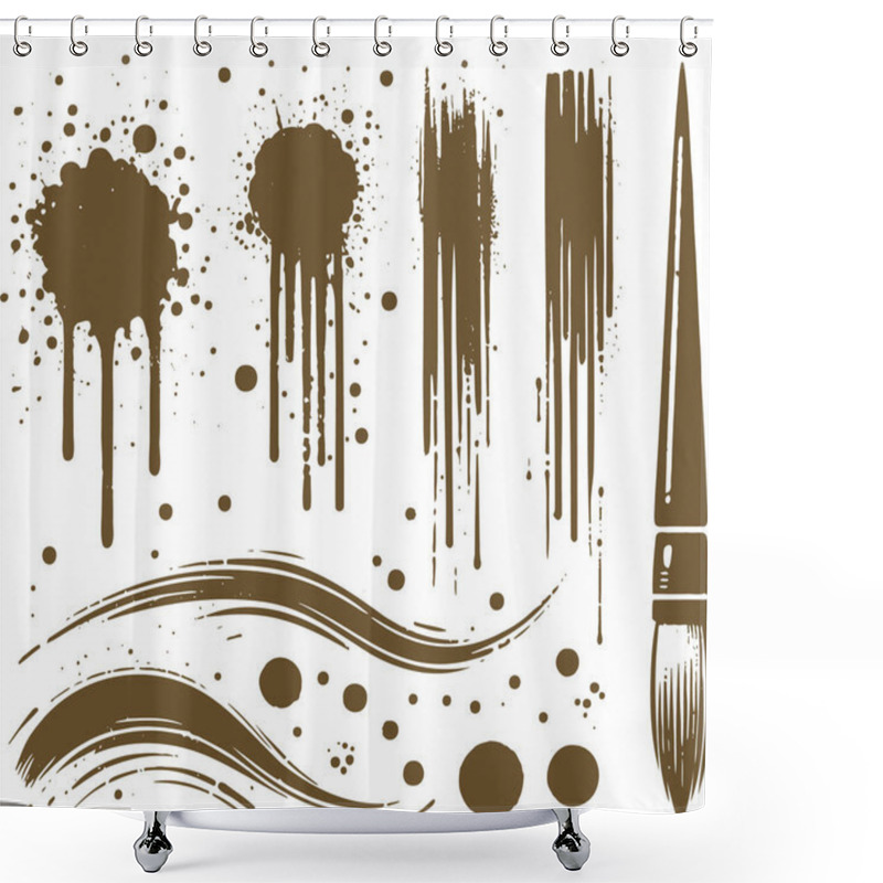 Personality  Brown Paint Brush Strokes Drips And Splatters Design Set Shower Curtains