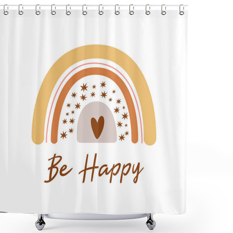 Personality  Boho Rainbow Kids Pastel Rainbow. Boho Nursery Wall Art Element Rainbow Text Be Happy, Kids Print Vector Shower Curtains