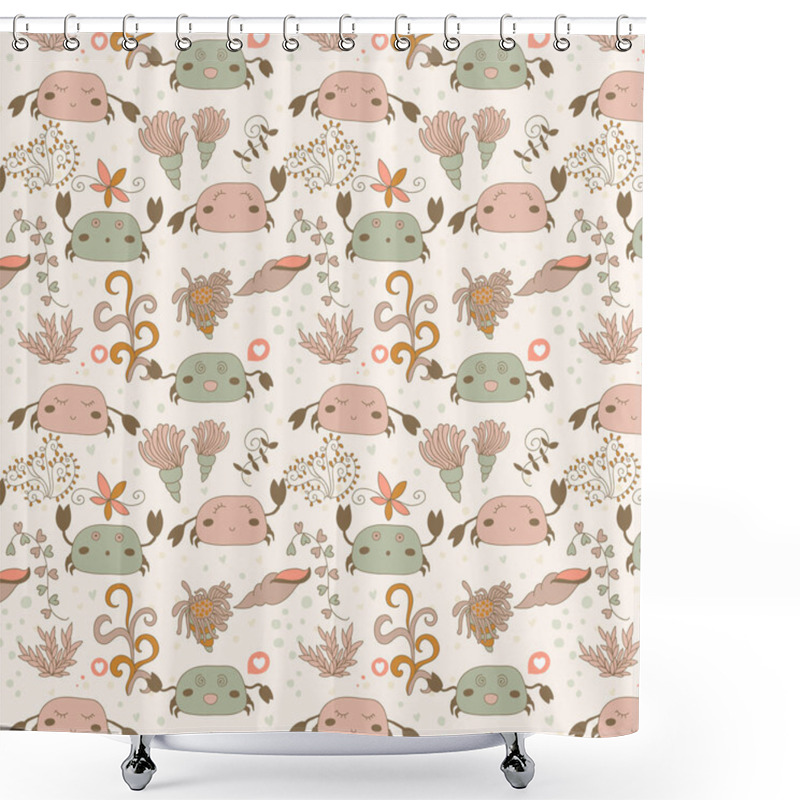 Personality  Funny Pattern With Cute Crabs. Cartoon Summer Pattern For Children Shower Curtains