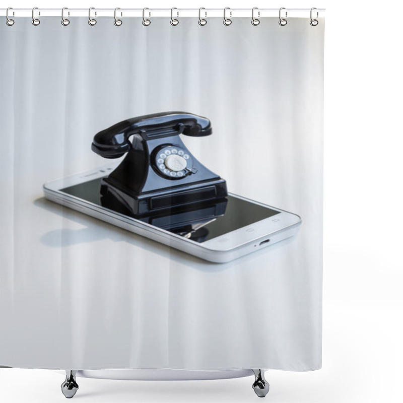 Personality  Smartphone And Retro Telephone Shower Curtains