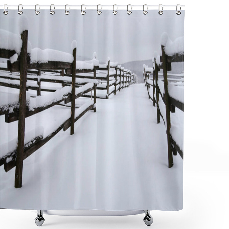 Personality  Full Filled Snowy Winter Ranch Without Horses Rural Scene Shower Curtains