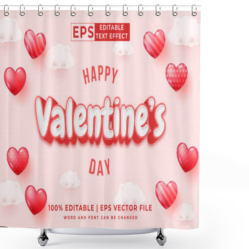 Personality  Editable Text Effect - Happy Valentine's Day 3d Template Style Premium Vector Shower Curtains