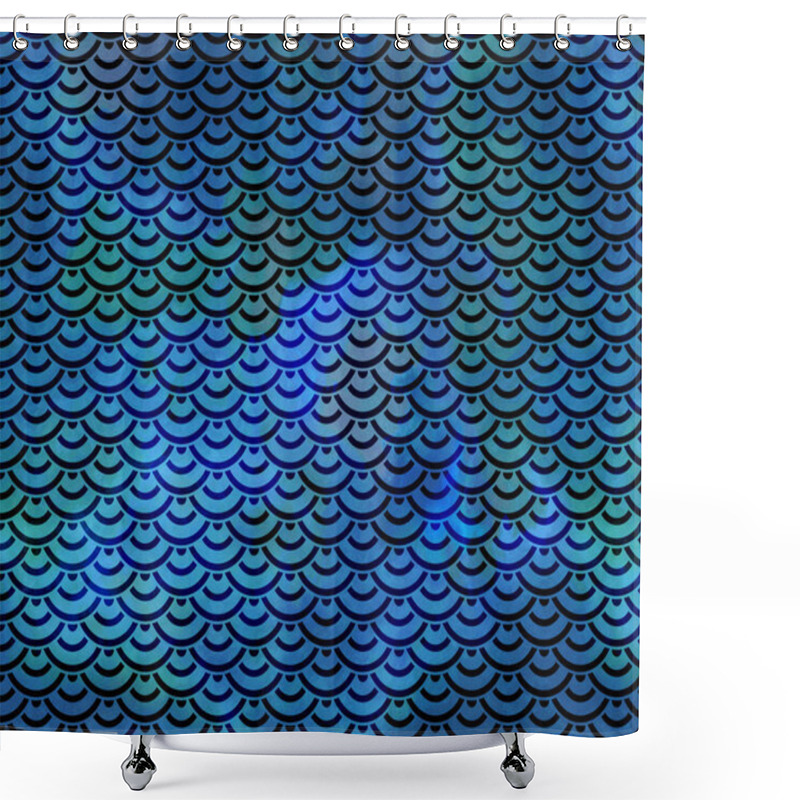 Personality  Repeating Blue Green Mermaid Fish Scale Pattern Shower Curtains