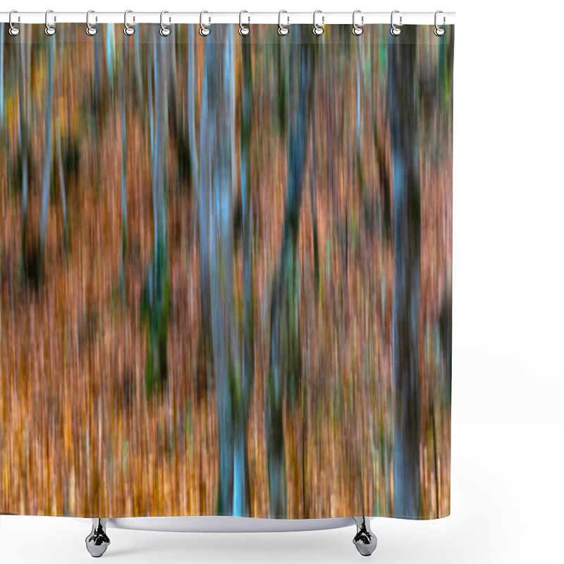 Personality  Trees. Abstract Forest Landscape. Trees Photographed With Pan Technique. Natural Background. Shower Curtains