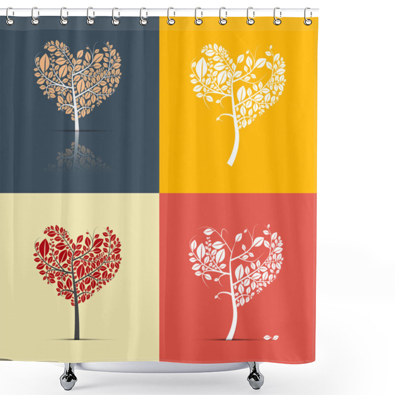 Personality  Abstract Heart Shaped Trees On Retro Background Shower Curtains