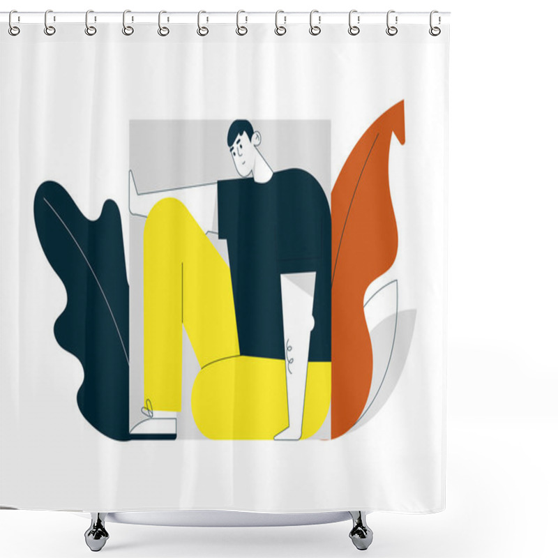 Personality  Vector Linear Character Illustration Of Man Sitting At Square Shape Shower Curtains