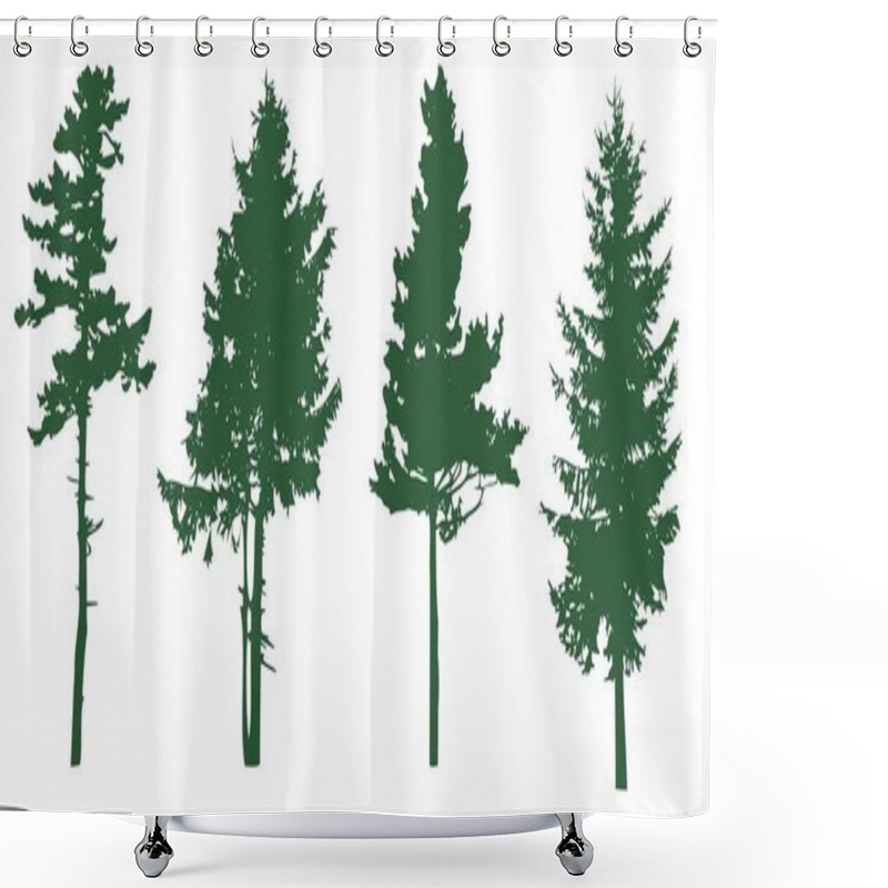 Personality  Silhouettes Of Pine Trees. An Image Of Conifers In Green, Symbolizing Nature Shower Curtains