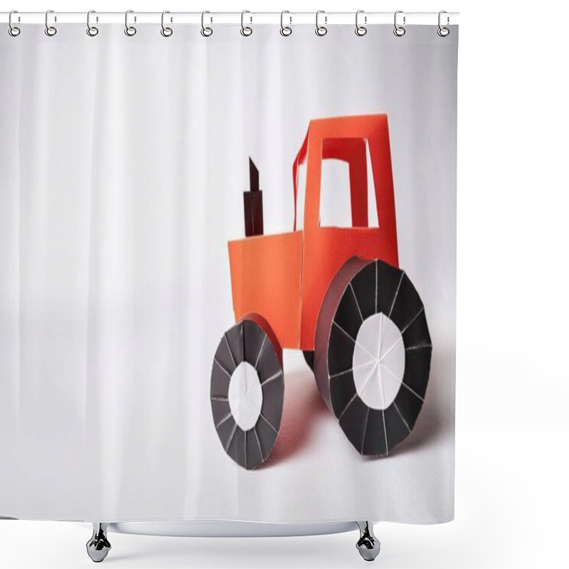 Personality  Tractor Farm Agriculture Heavy Equipment Concept Paper Origami Isolated On White Background With Copy Space For Your Design For Rural Farming Lifestyle Shower Curtains