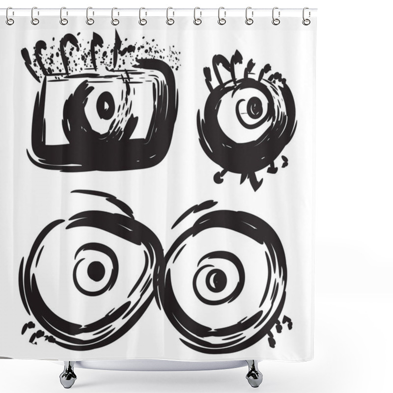 Personality  Hand Drawn Eye Set. Optical Doodle Sketch, Eyesight Drawing, Scribble Eyes Design Elements Engraved, Eyeball In Black White Retro Style, Eye Vector Illustration Shower Curtains