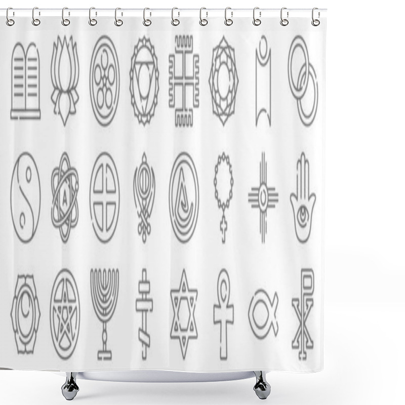 Personality  Spiritual Symbols Line Icons. Linear Set. Quality Vector Line Set Such As Chi Rho, Ankh, Orthodox Cross, Svadhishthana, Native American, Spirituality, Spiritual, Paganism, Ayyavazhi Shower Curtains