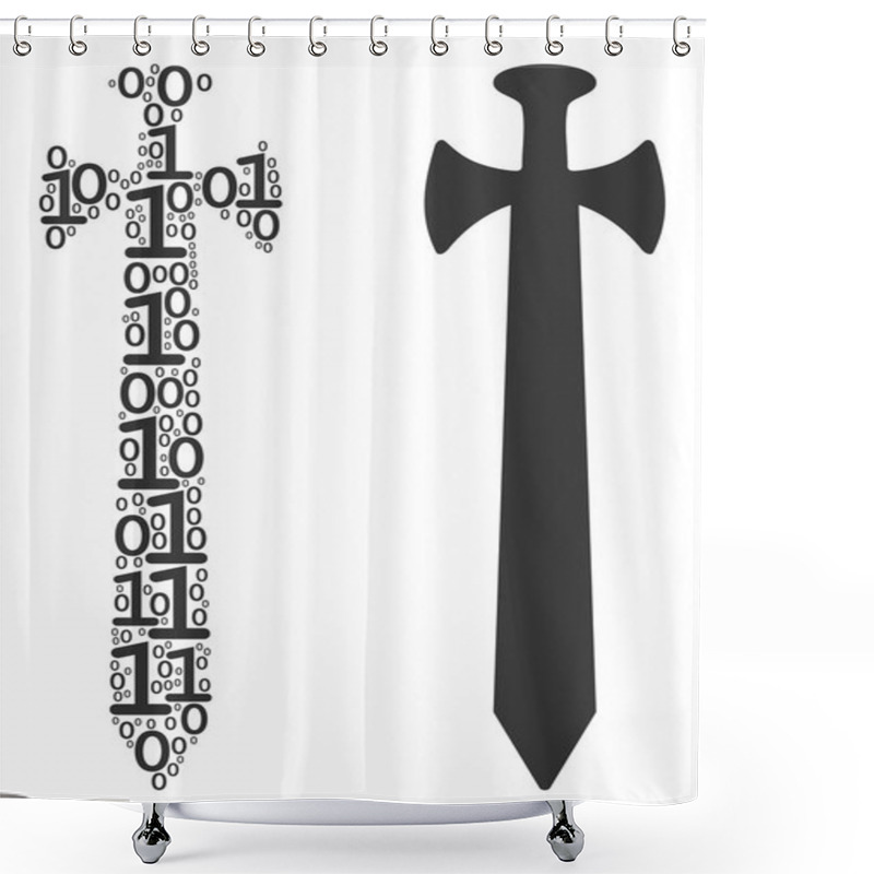 Personality  Medieval Sword Mosaic Of Binary Digits Shower Curtains