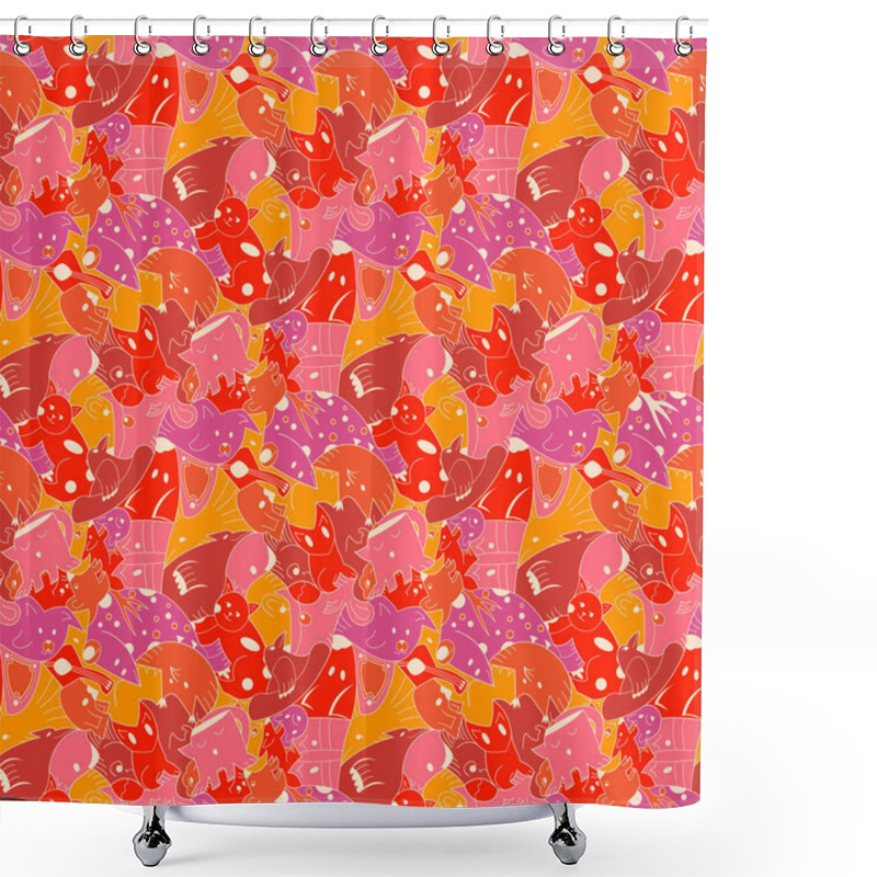 Personality  Bright Background With Fantastic Creatures. Shower Curtains