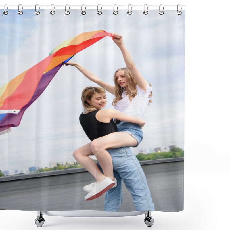 Personality  Lesbian Couple With Lgbt Flag Shower Curtains