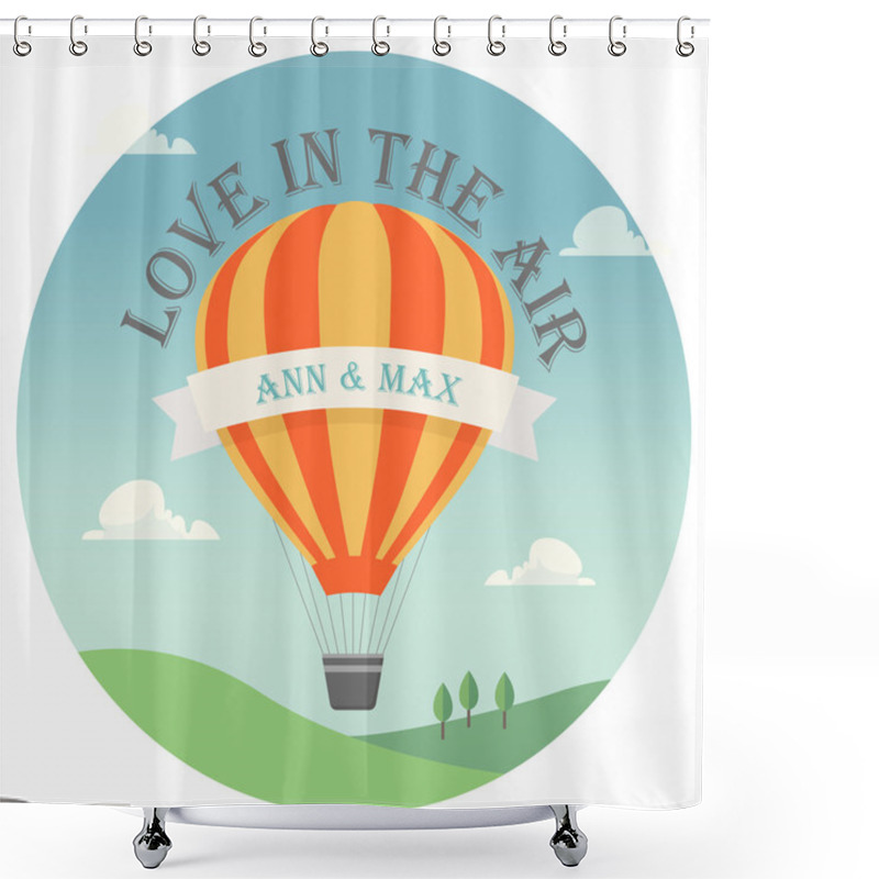 Personality  Wedding Invitation Card With Flying Hot Air Balloon Shower Curtains