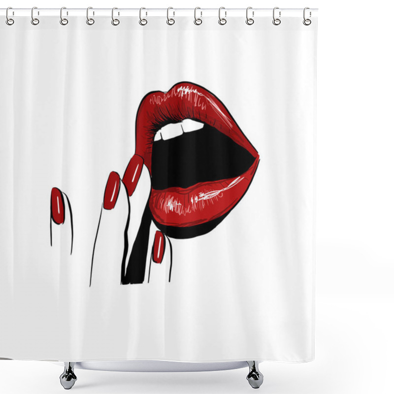 Personality  Sensual Juicy Opened Red Lips With Fingers Shower Curtains