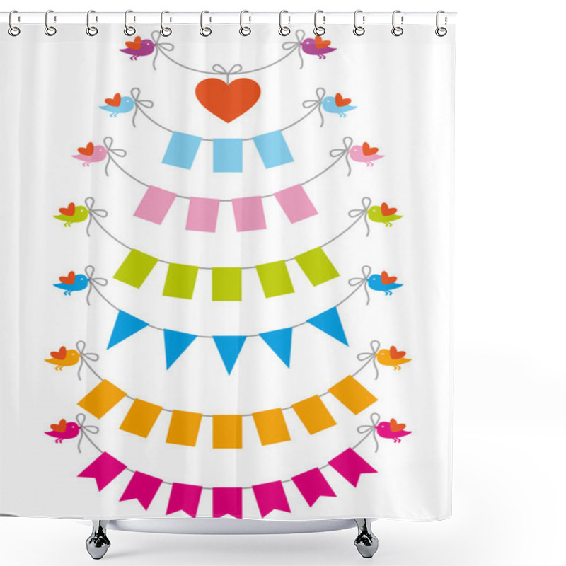 Personality  Bunting Flags With Birds, Vector Set Shower Curtains